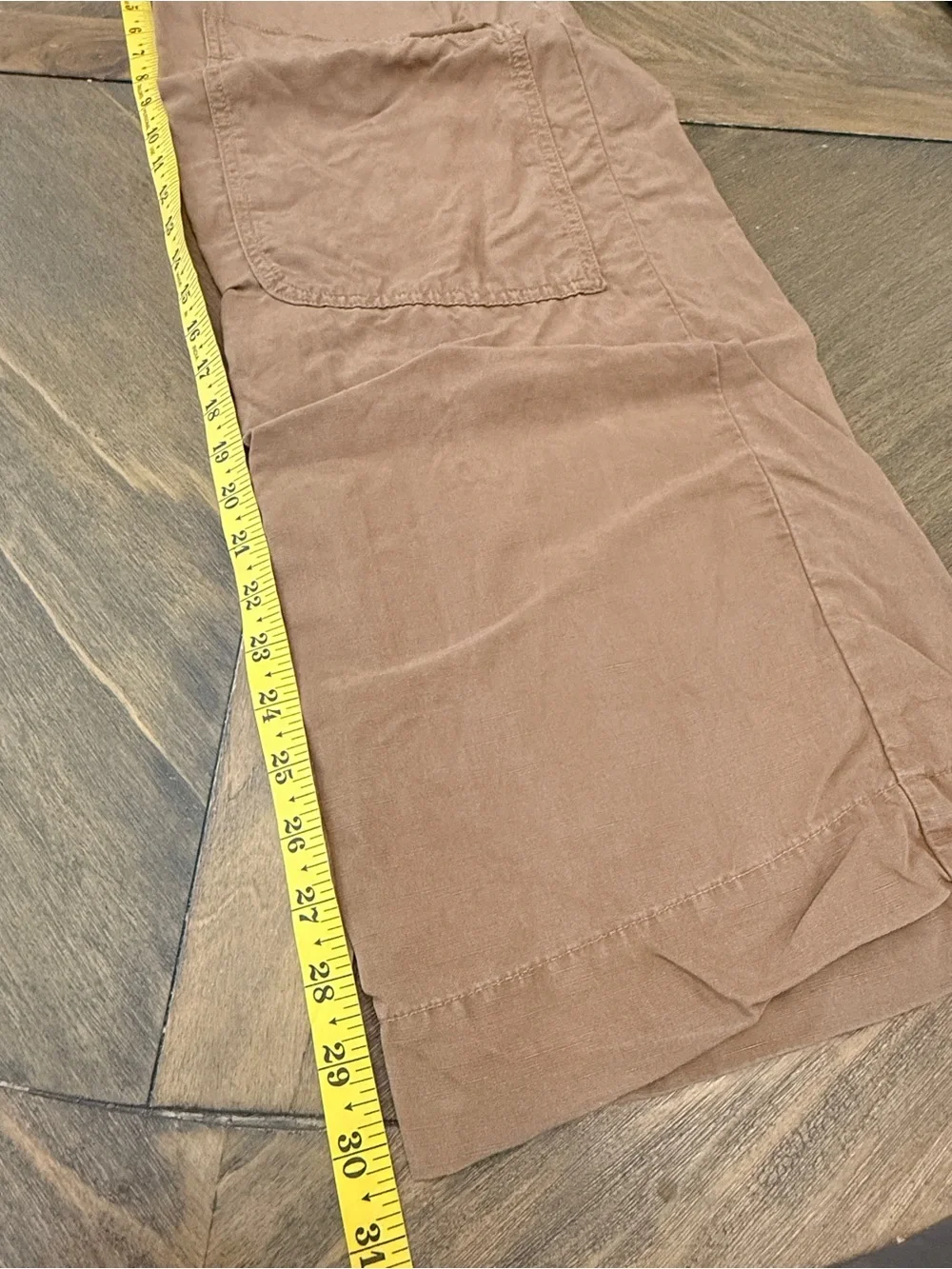 Zara Wide Leg Utility Front Knee Pocket Pant Tan Size XS 30.5” Linen-Blend